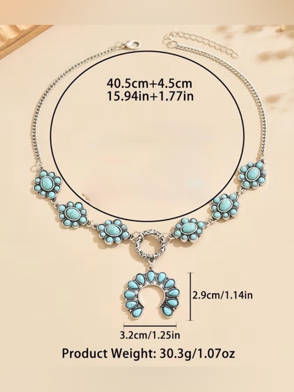 Western Turquoise Floral Statement Necklace Bohemian Necklace Cowgirl Necklace - Picture 6 of 6